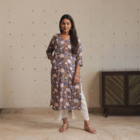 Blue - Sanganeri Block Printed Cotton Straight Kurta 01