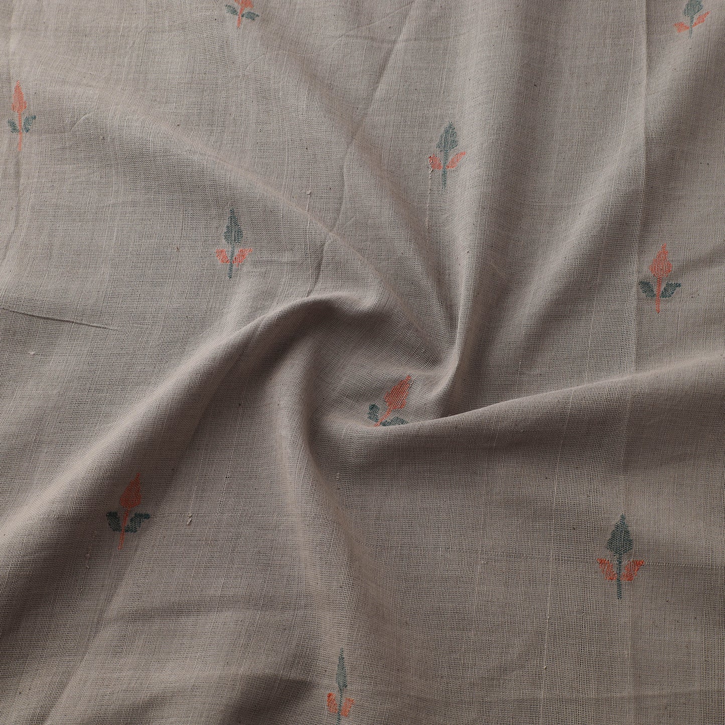 Grey - Handspun Handloom Natural Dyed Cotton Srikakulam Jamdani Fabric 01