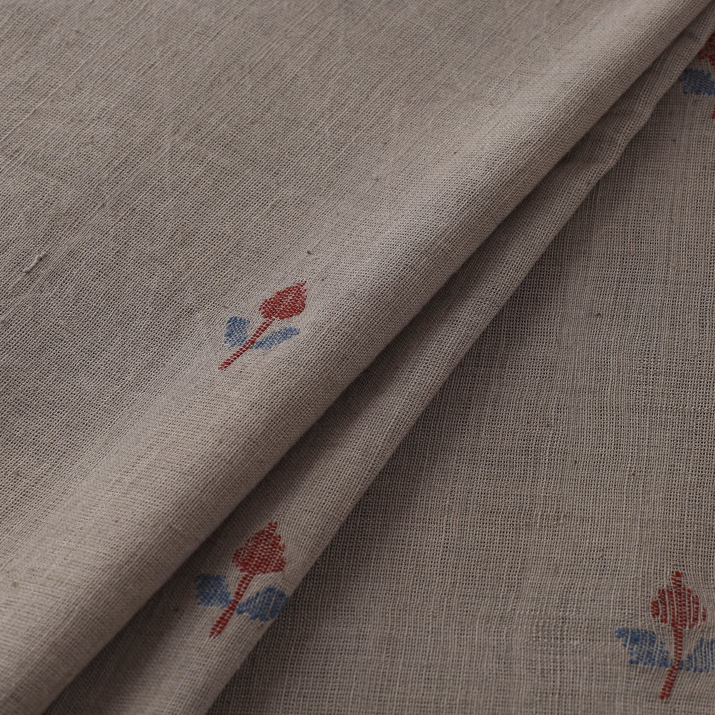 Grey - Handspun Handloom Natural Dyed Cotton Srikakulam Jamdani Fabric 03