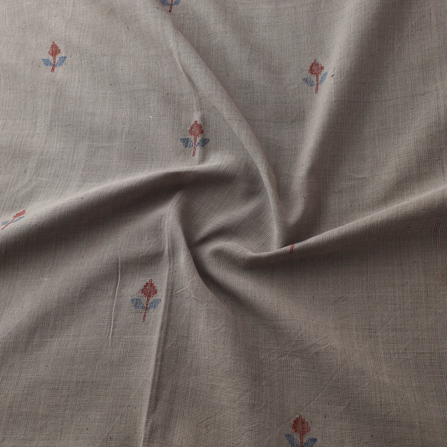 Grey - Handspun Handloom Natural Dyed Cotton Srikakulam Jamdani Fabric 03