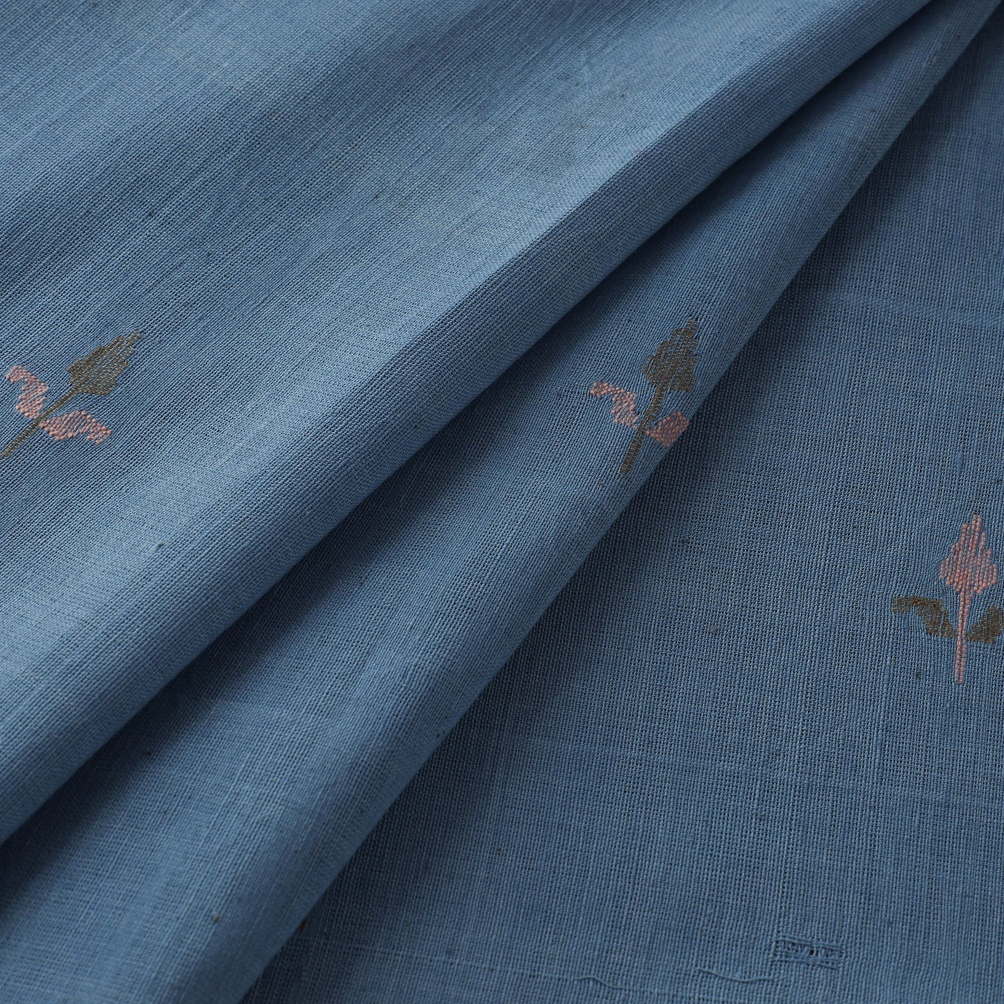 Blue - Handspun Handloom Natural Dyed Cotton Srikakulam Jamdani Fabric 04
