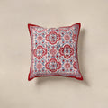 Red - cotton sanganeri floral cushion cover (16 x 16 in) 07