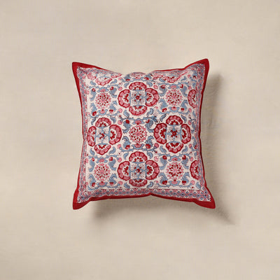 Red - cotton sanganeri floral cushion cover (16 x 16 in) 07