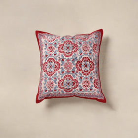 Red - cotton sanganeri floral cushion cover (16 x 16 in) 07