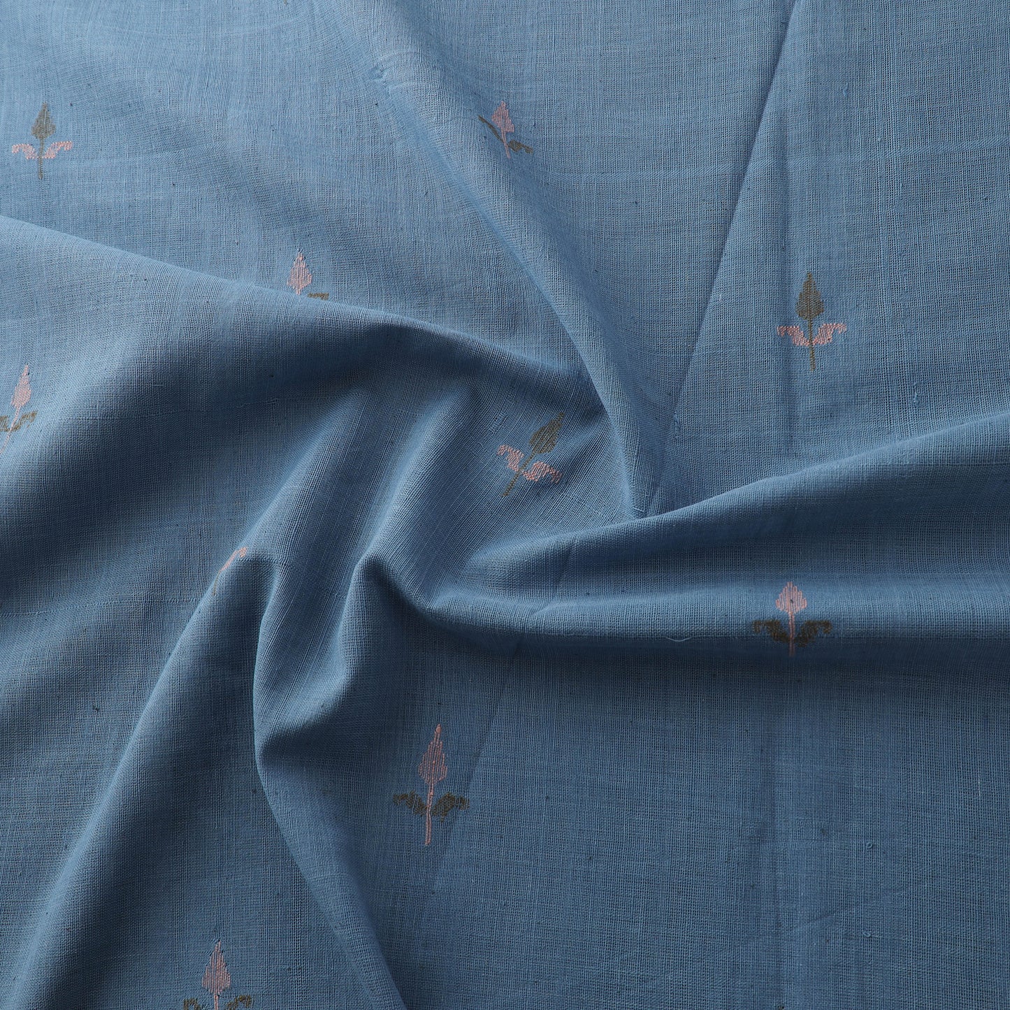 Blue - Handspun Handloom Natural Dyed Cotton Srikakulam Jamdani Fabric 04