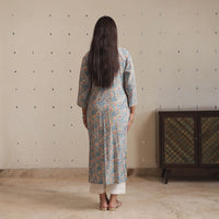 Blue - Sanganeri Block Printed Cotton Long Straight Kurta