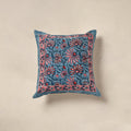 Blue - cotton sanganeri floral cushion cover (16 x 16 in)