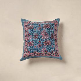 Blue - cotton sanganeri floral cushion cover (16 x 16 in)
