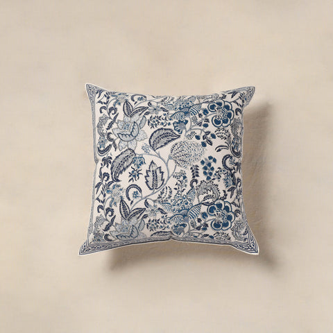 White - cotton sanganeri floral cushion cover (16 x 16 in)