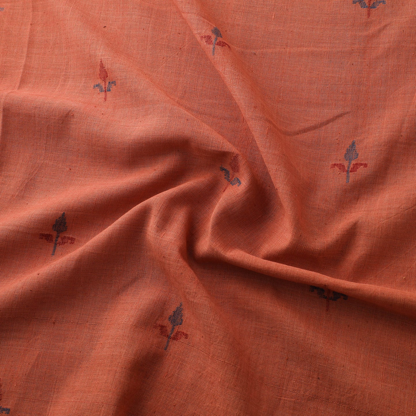 Orange - Handspun Handloom Natural Dyed Cotton Srikakulam Jamdani Fabric 02