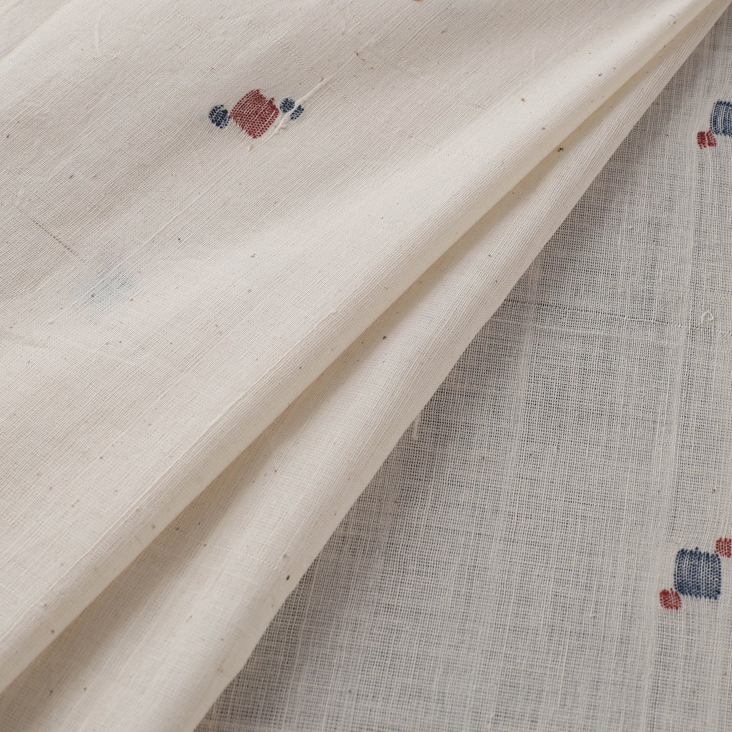 White - Handspun Handloom Natural Dyed Cotton Srikakulam Jamdani Fabric 08