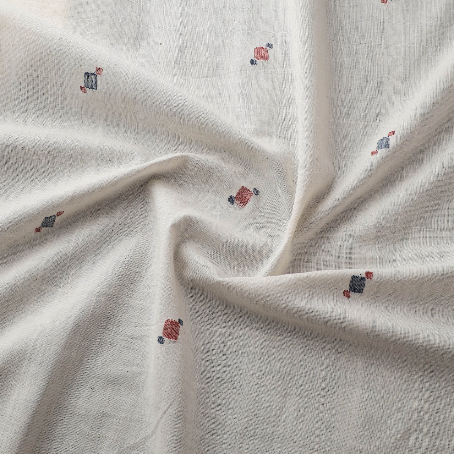 White - Handspun Handloom Natural Dyed Cotton Srikakulam Jamdani Fabric 08