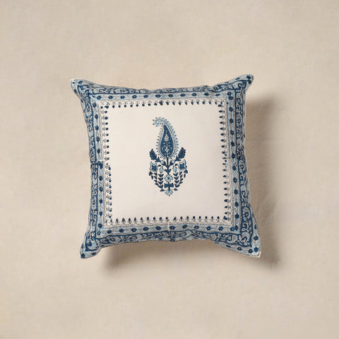 White - cotton sanganeri floral cushion cover (16 x 16 in)