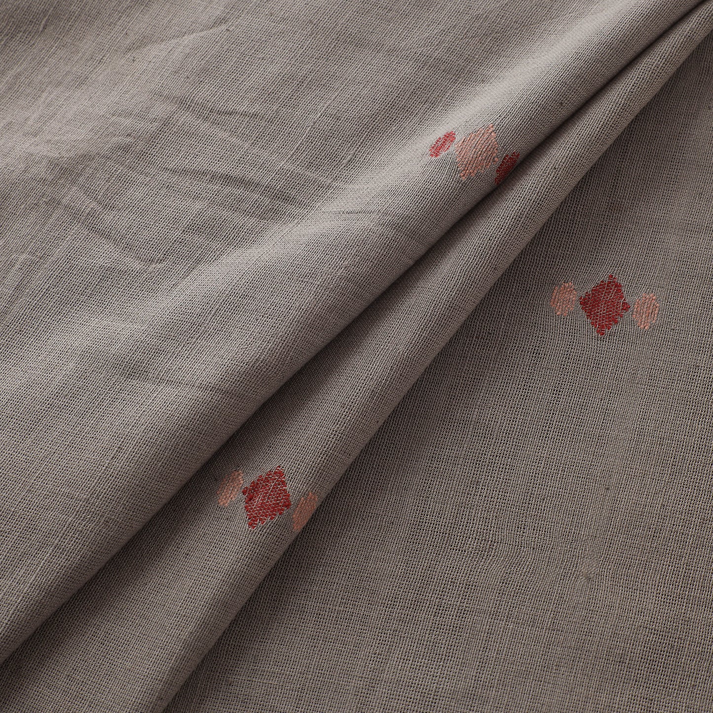 Grey - Handspun Handloom Natural Dyed Cotton Srikakulam Jamdani Fabric 17