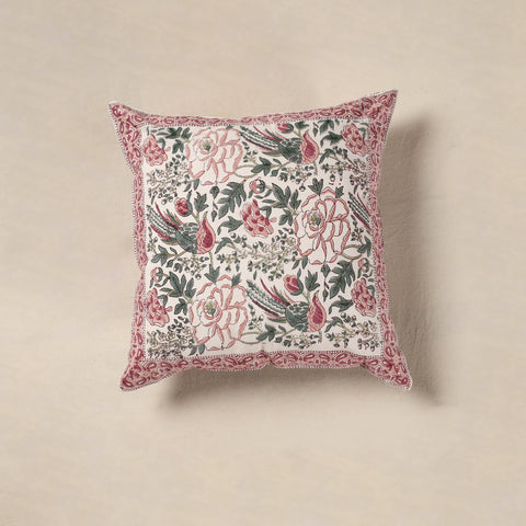 White - cotton sanganeri floral cushion cover (16 x 16 in)