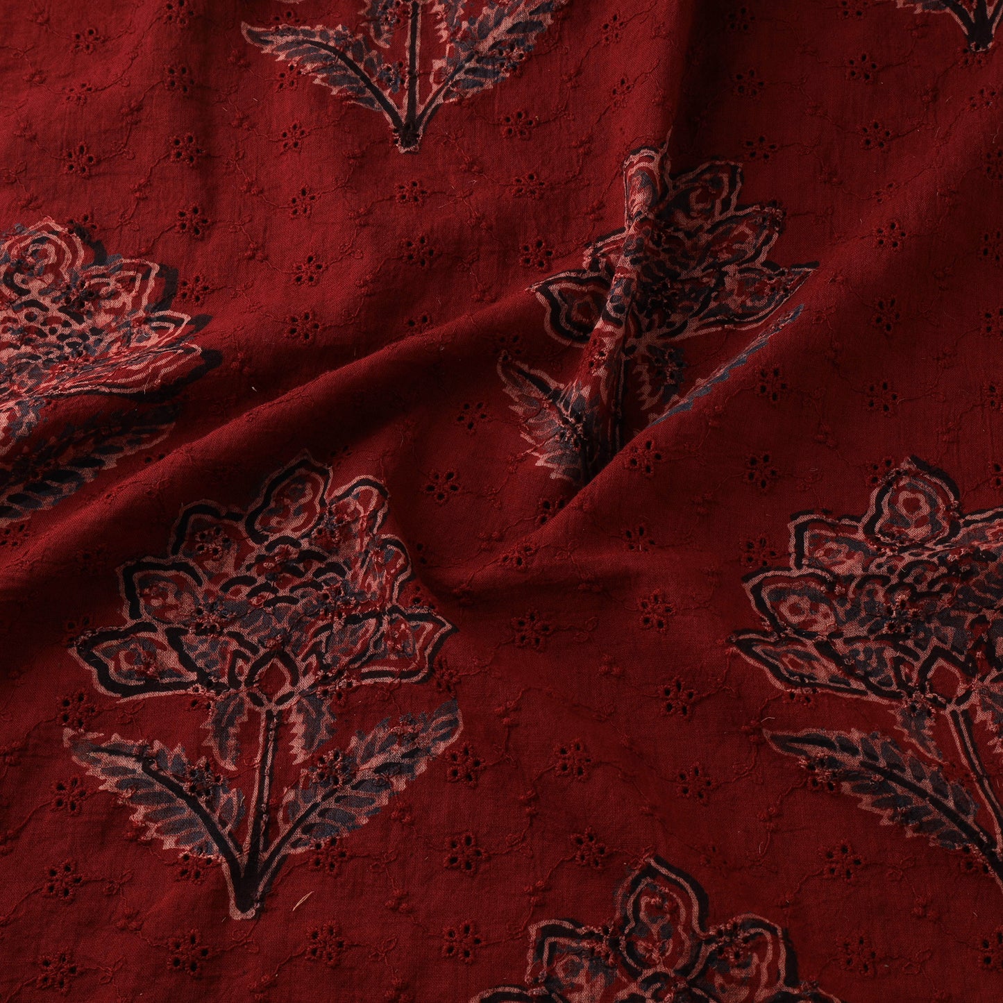 Red - Hakoba Hand Block Ajrakh Print Natural Dyed Cotton Fabric 59