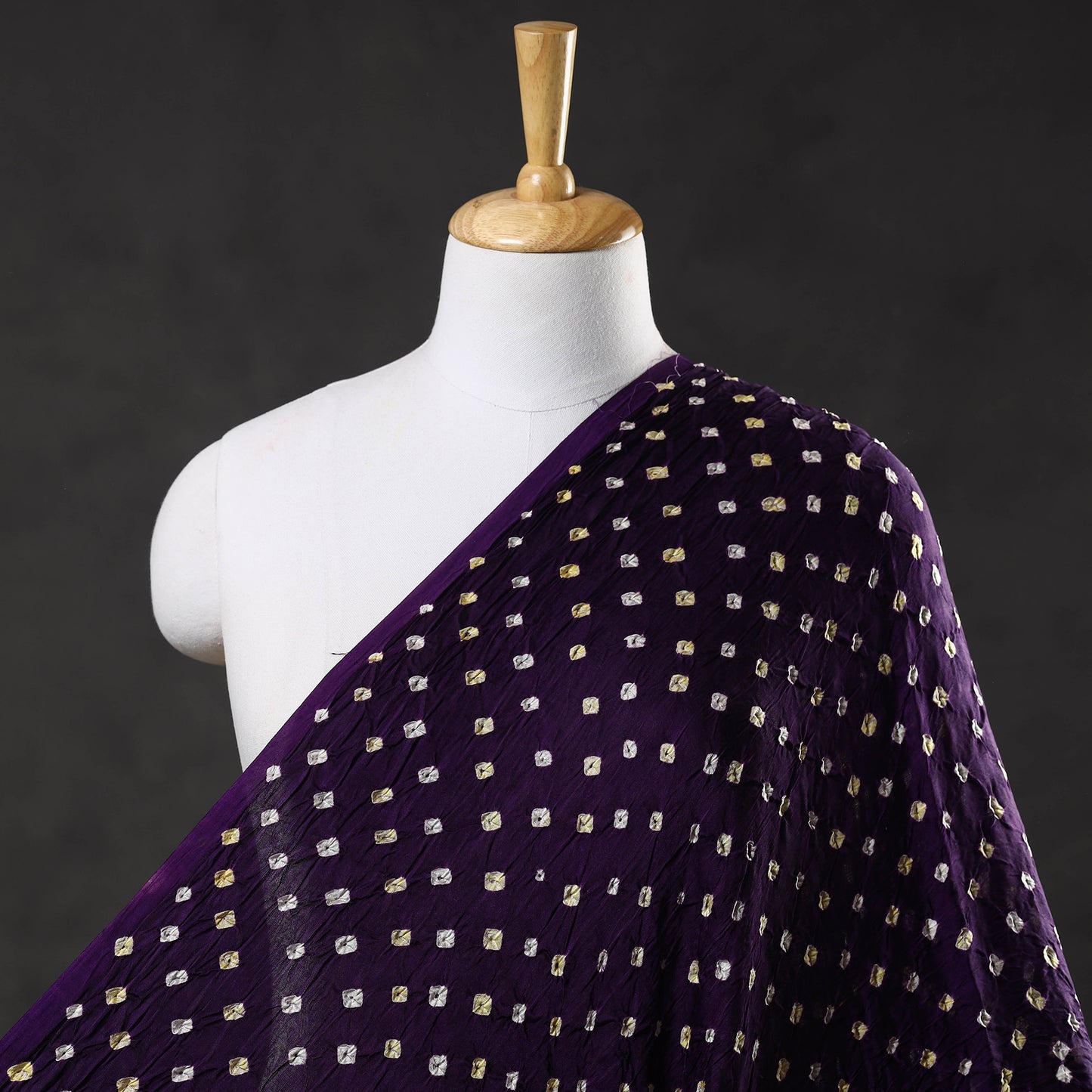 Indigo Purple Kutch Bandhani Tie-Dye Modal Silk Fabric