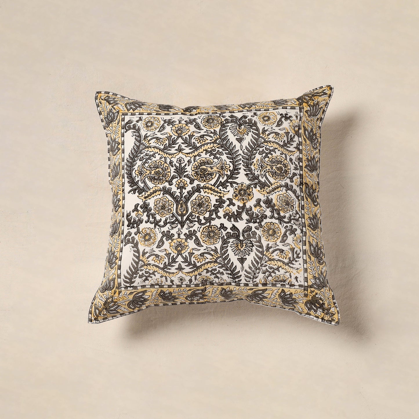 White - cotton sanganeri floral cushion cover (16 x 16 in)