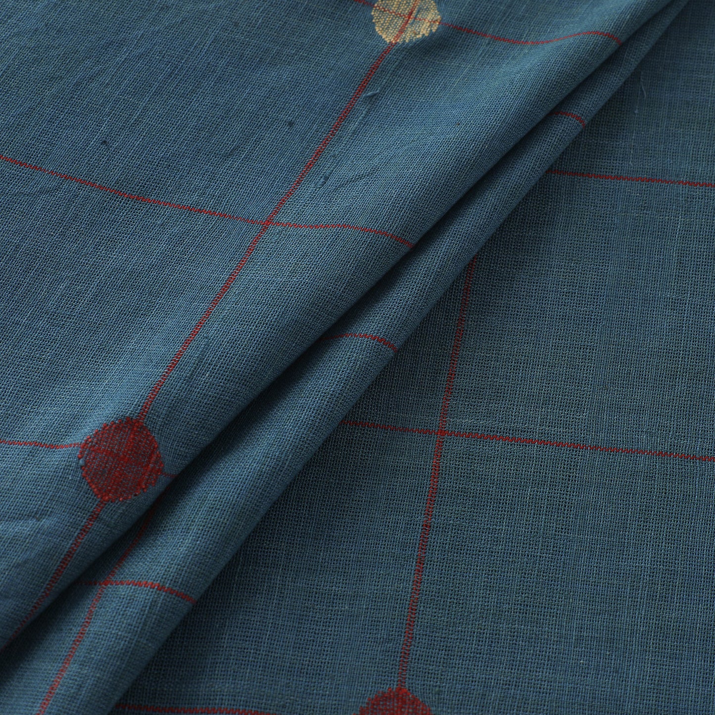 Blue - Handspun Handloom Natural Dyed Cotton Srikakulam Jamdani Fabric 19