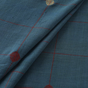 Blue - Handspun Handloom Natural Dyed Cotton Srikakulam Jamdani Fabric 19