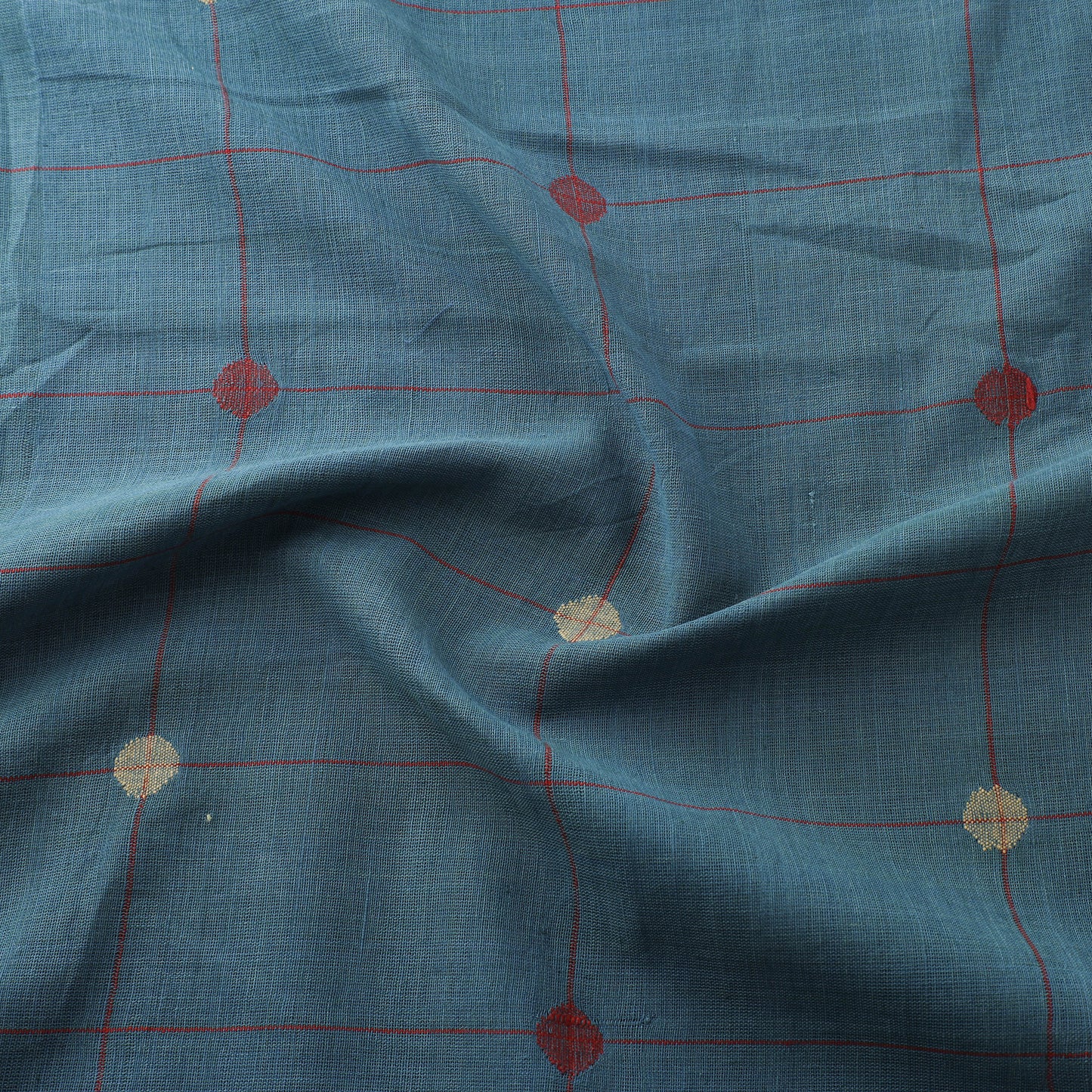 Blue - Handspun Handloom Natural Dyed Cotton Srikakulam Jamdani Fabric 19