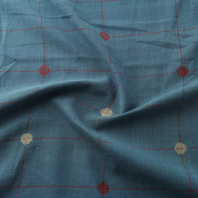Blue - Handspun Handloom Natural Dyed Cotton Srikakulam Jamdani Fabric 19