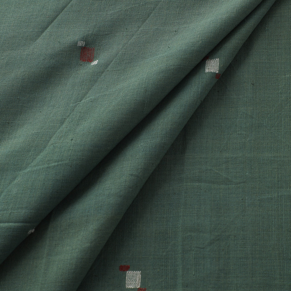 Green - Handspun Handloom Natural Dyed Cotton Srikakulam Jamdani Fabric 21