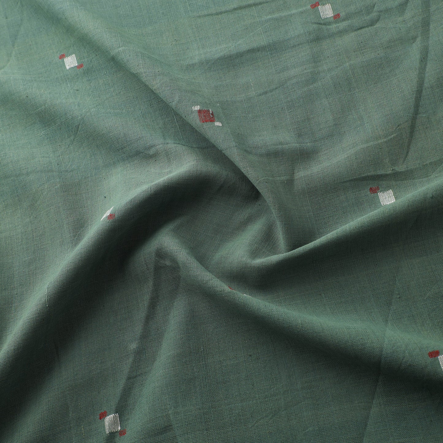 Green - Handspun Handloom Natural Dyed Cotton Srikakulam Jamdani Fabric 21