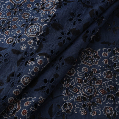 Blue - Hakoba Hand Block Ajrakh Print Natural Dyed Cotton Fabric 63