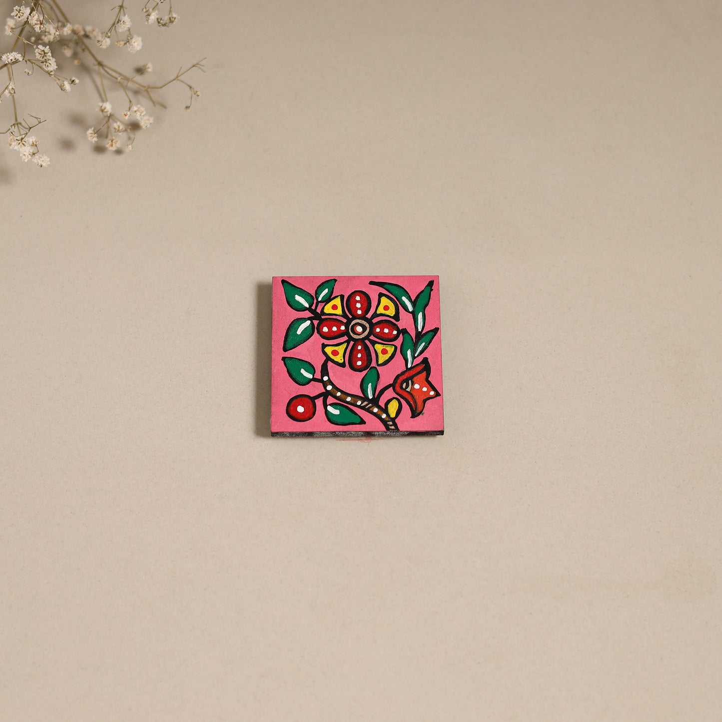 Madhubani handpainted wooden magnet 14 - handcrafted