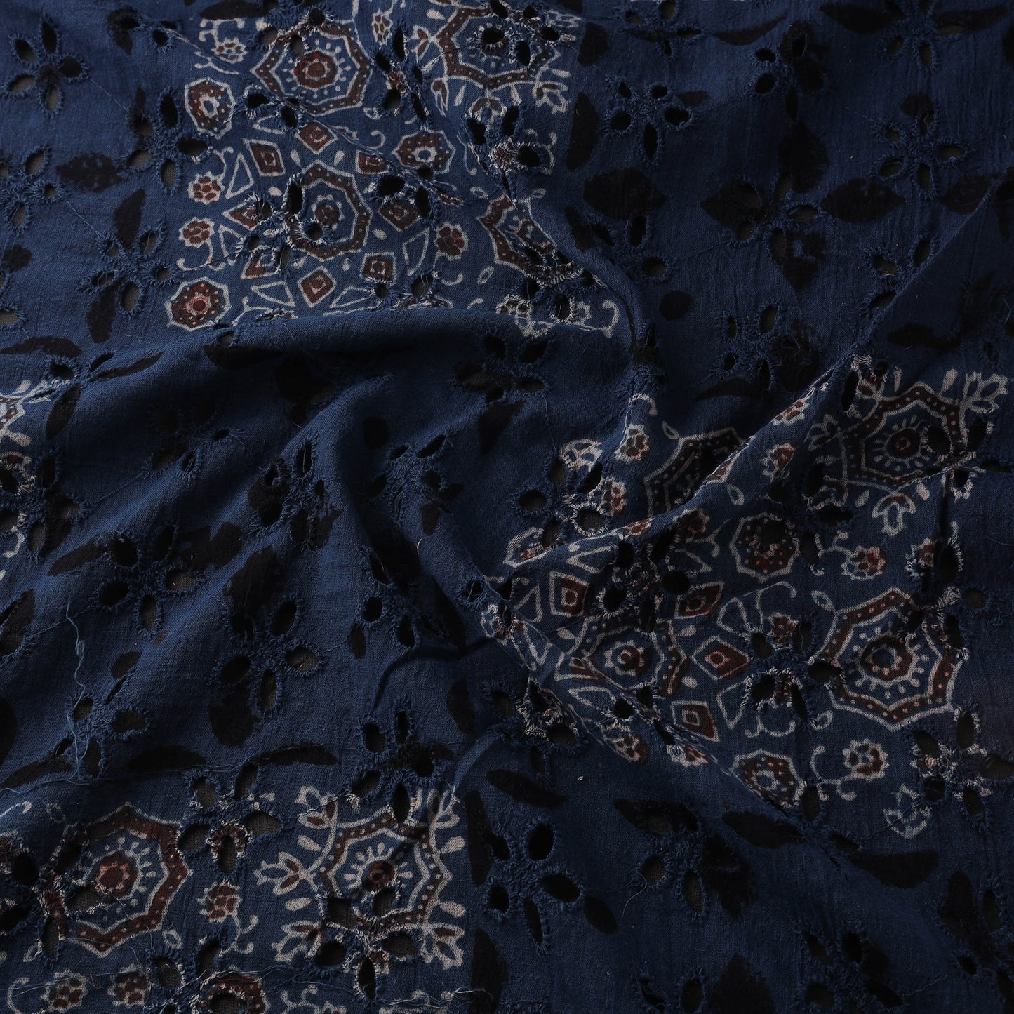 Blue - Hakoba Hand Block Ajrakh Print Natural Dyed Cotton Fabric 63