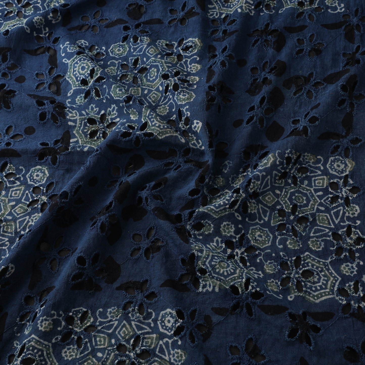 Blue - Hakoba Hand Block Ajrakh Print Natural Dyed Cotton Fabric 65