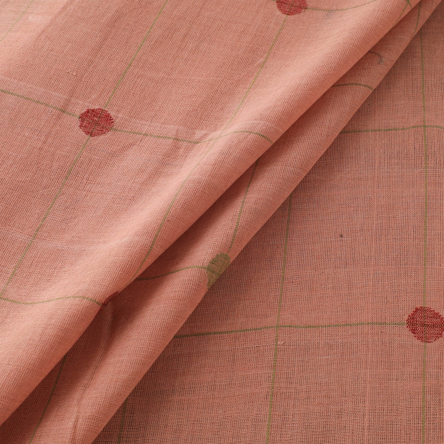 Peach - Handspun Handloom Natural Dyed Cotton Srikakulam Jamdani Fabric 23