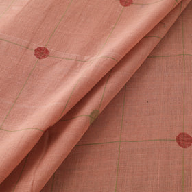 Peach - Handspun Handloom Natural Dyed Cotton Srikakulam Jamdani Fabric 23