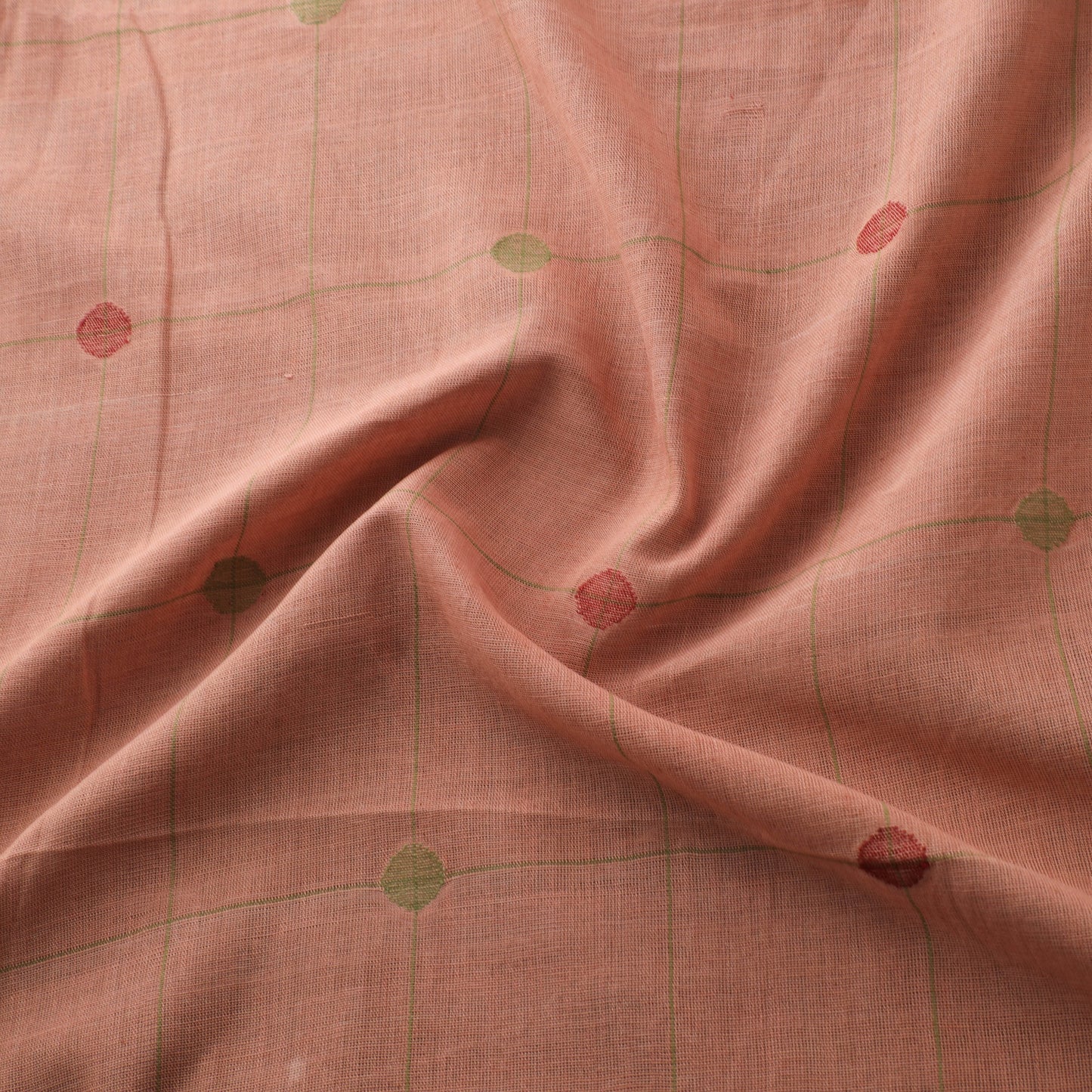 Peach - Handspun Handloom Natural Dyed Cotton Srikakulam Jamdani Fabric 23
