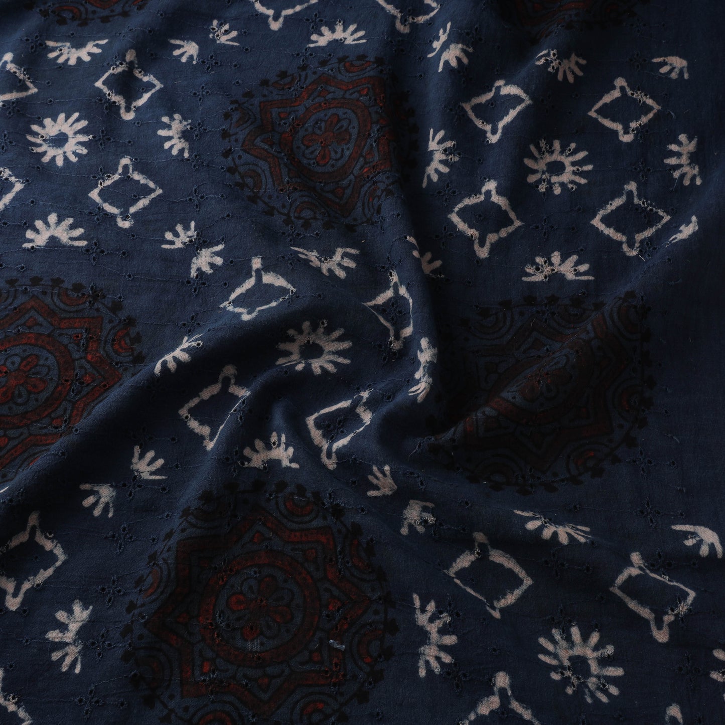Blue - Hakoba Hand Block Ajrakh Print Natural Dyed Cotton Fabric 67