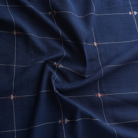 Blue - Handspun Handloom Natural Dyed Cotton Srikakulam Jamdani Fabric 25