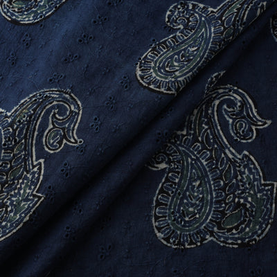 Blue - Hakoba Hand Block Ajrakh Print Natural Dyed Cotton Fabric 68