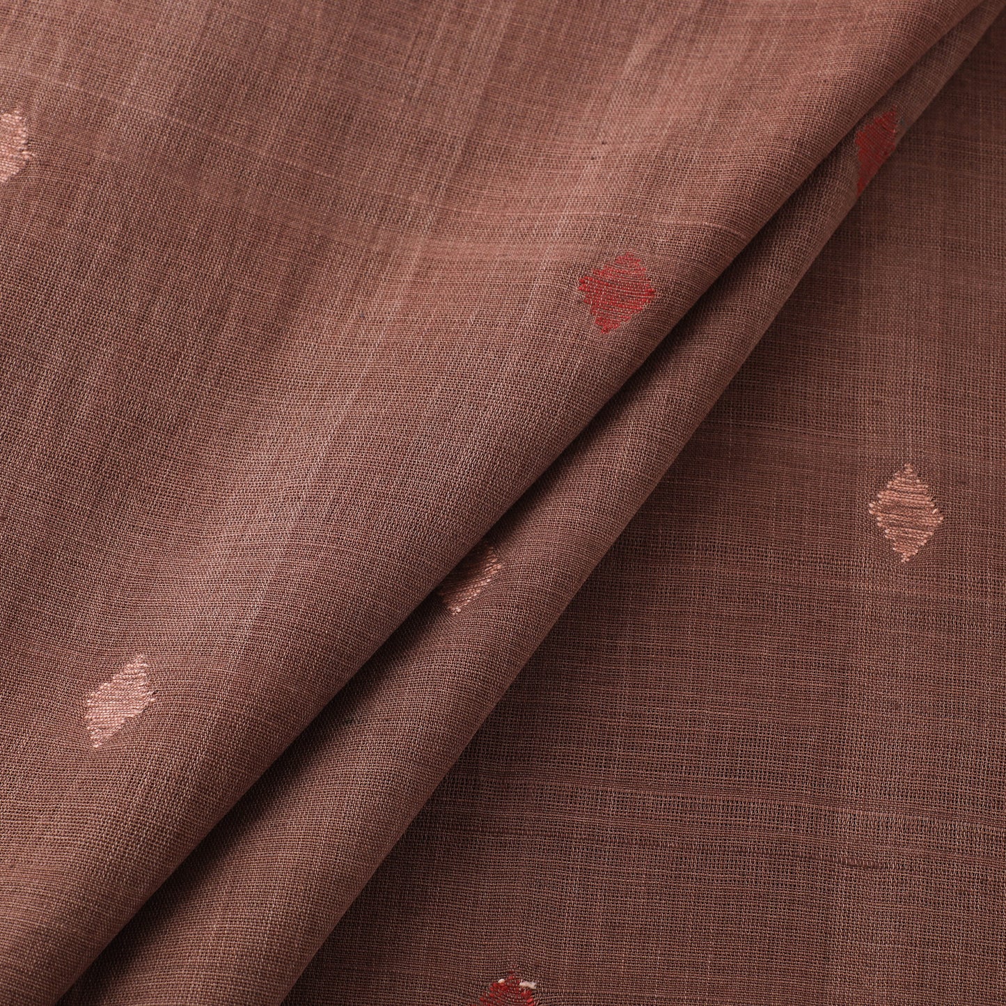 Brown - Handspun Handloom Natural Dyed Cotton Srikakulam Jamdani Fabric 26