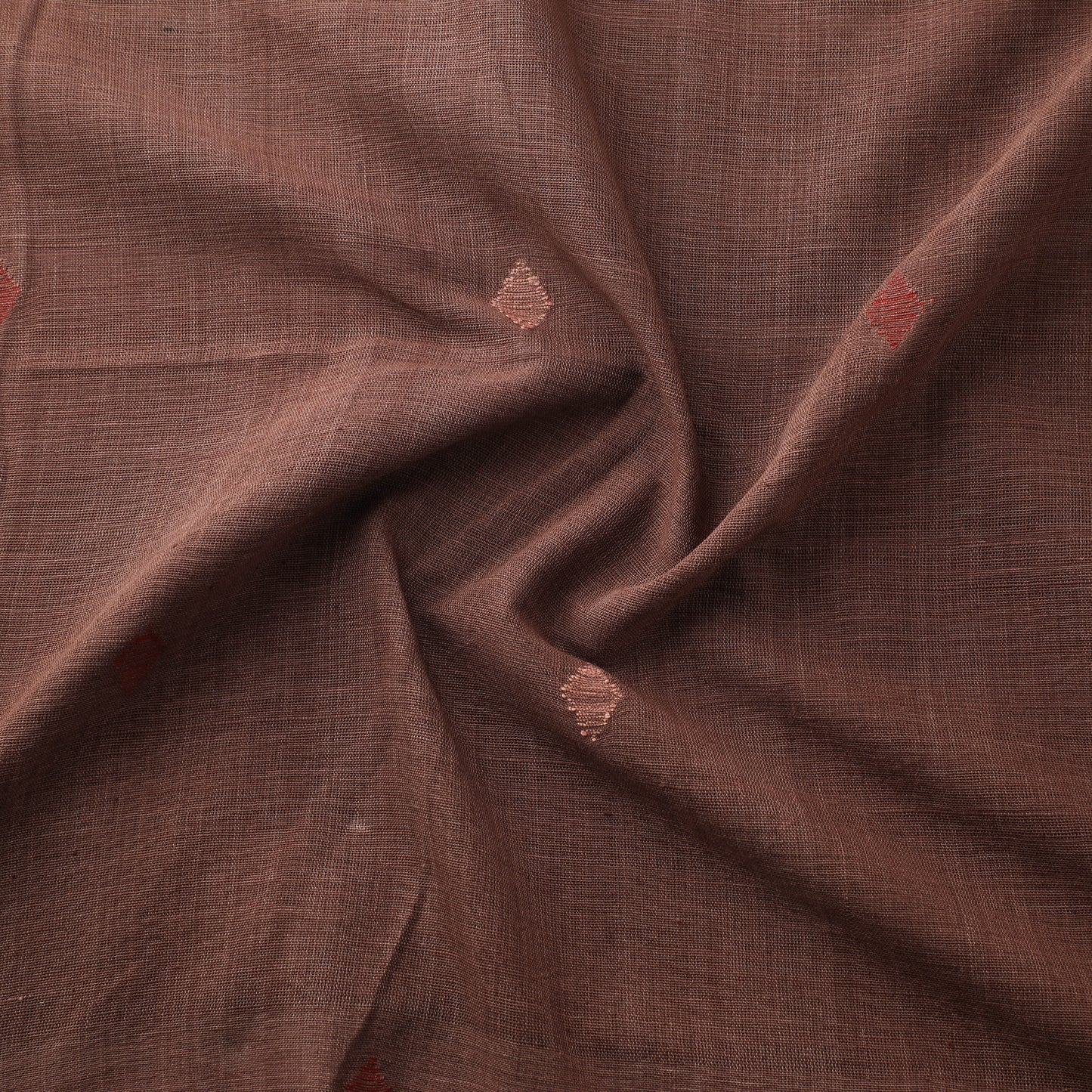 Brown - Handspun Handloom Natural Dyed Cotton Srikakulam Jamdani Fabric 26