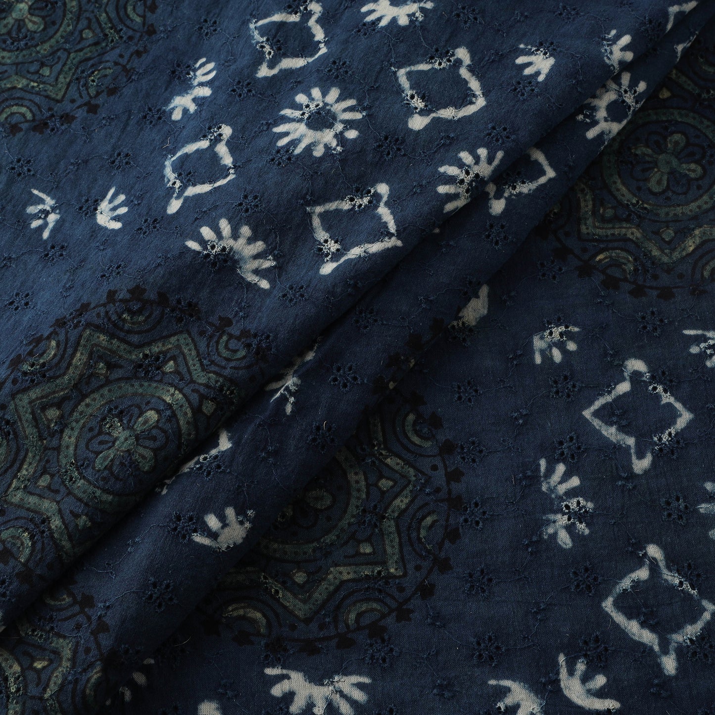 Blue - Hakoba Hand Block Ajrakh Print Natural Dyed Cotton Fabric 71