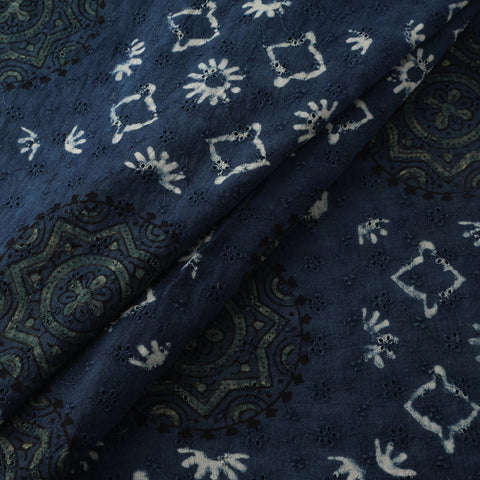 Blue - Hakoba Hand Block Ajrakh Print Natural Dyed Cotton Fabric 71