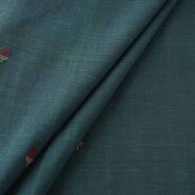 Green - Handspun Handloom Natural Dyed Cotton Srikakulam Jamdani Fabric 29
