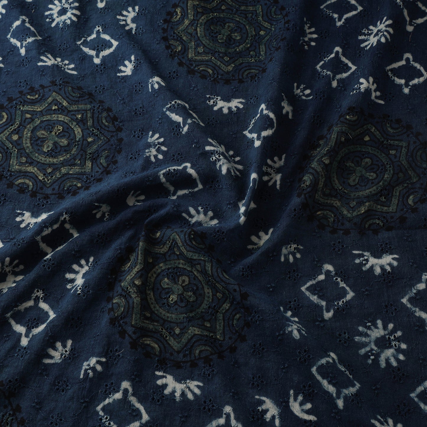 Blue - Hakoba Hand Block Ajrakh Print Natural Dyed Cotton Fabric 71