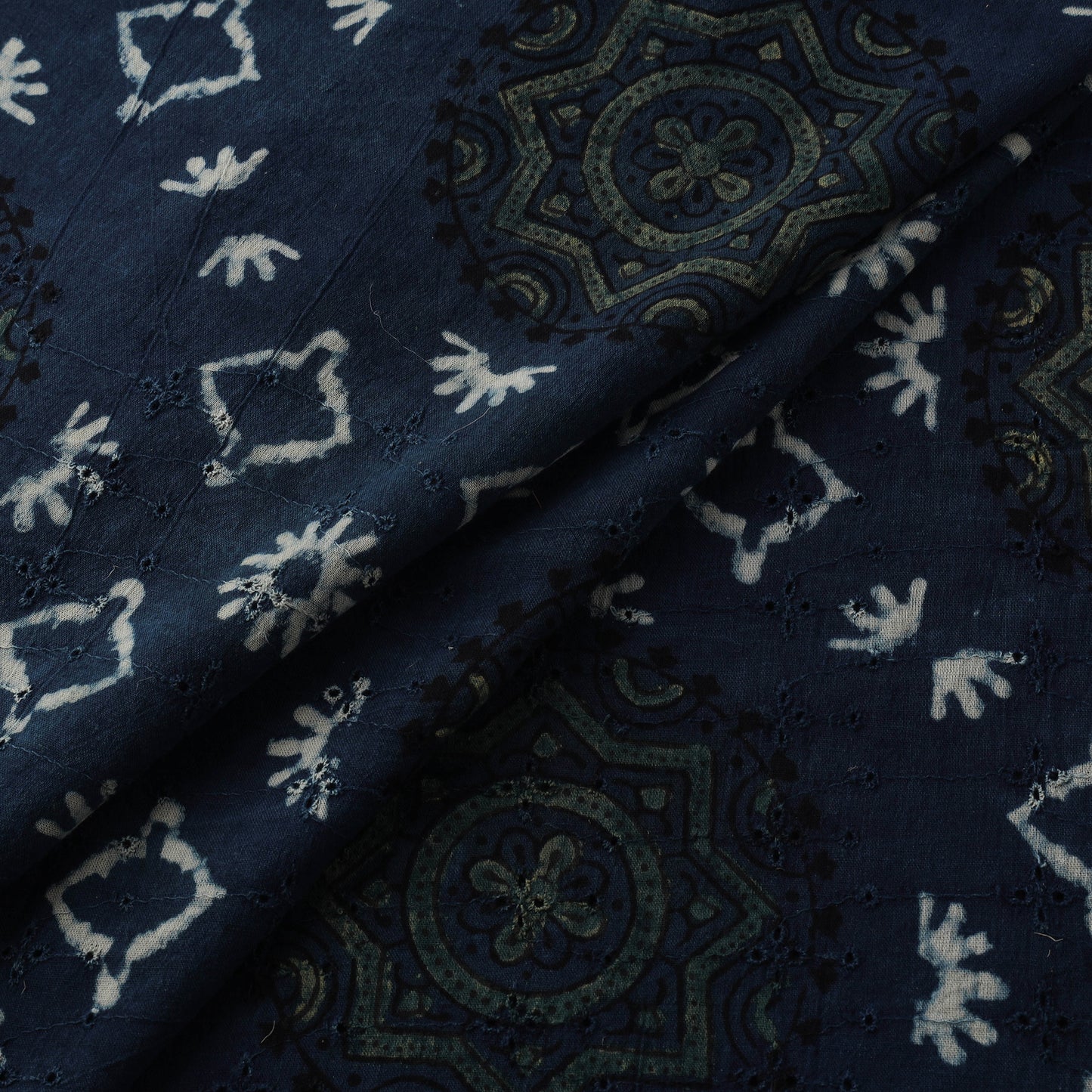 Blue - Hakoba Hand Block Ajrakh Print Natural Dyed Cotton Fabric 72