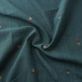 Green - Handspun Handloom Natural Dyed Cotton Srikakulam Jamdani Fabric 29