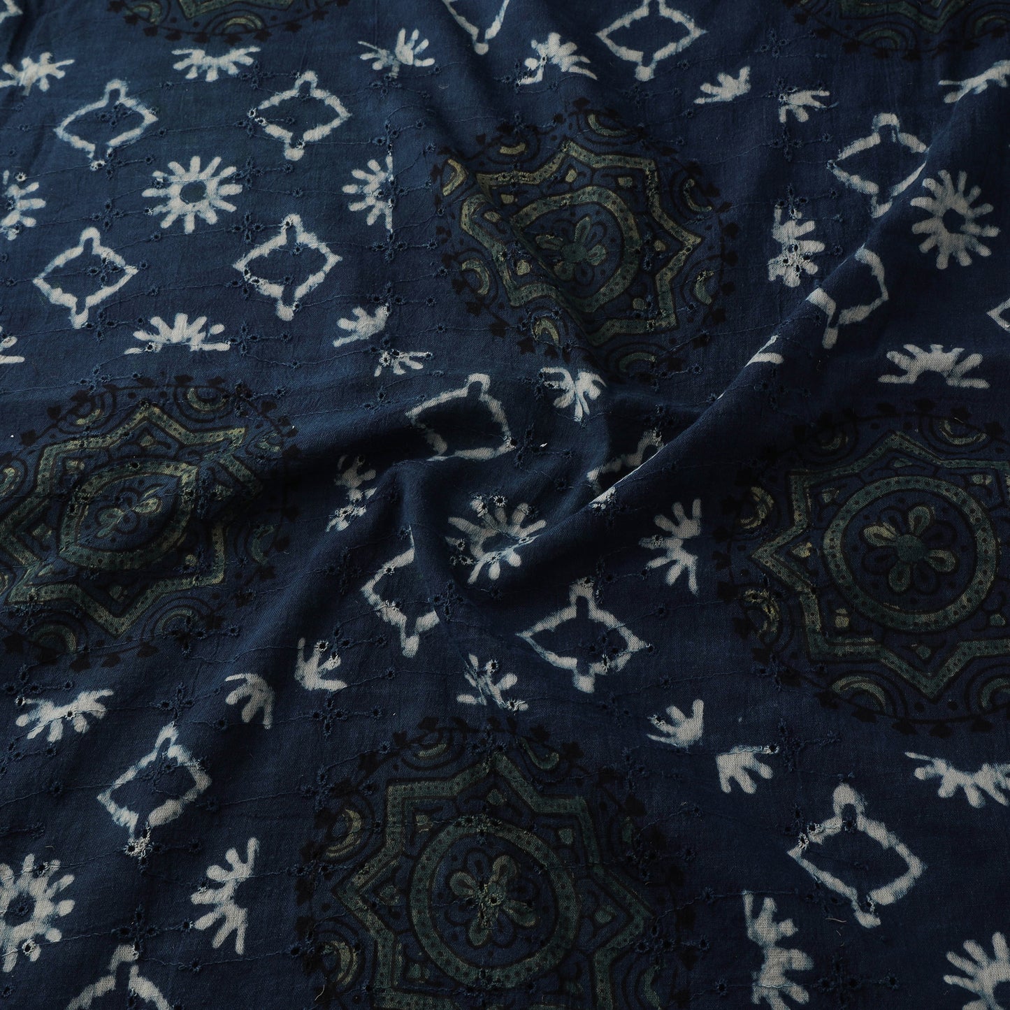 Blue - Hakoba Hand Block Ajrakh Print Natural Dyed Cotton Fabric 72