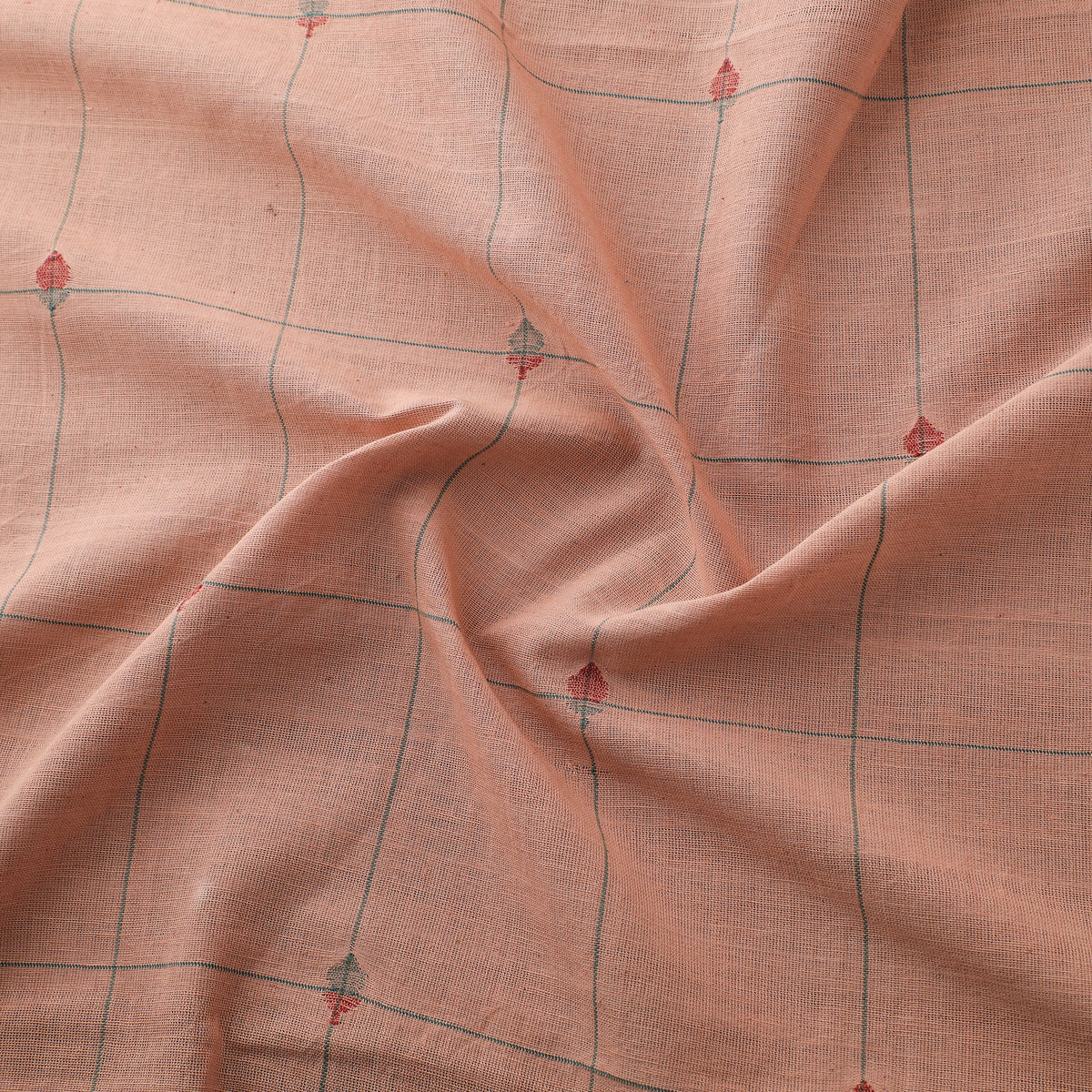 Peach - Handspun Handloom Natural Dyed Cotton Srikakulam Jamdani Fabric 30