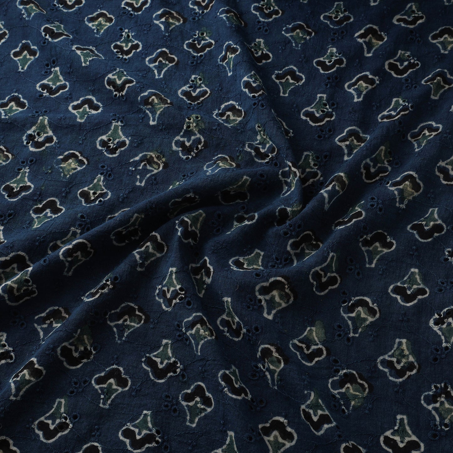 Blue - Hakoba Hand Block Ajrakh Print Natural Dyed Cotton Fabric 73