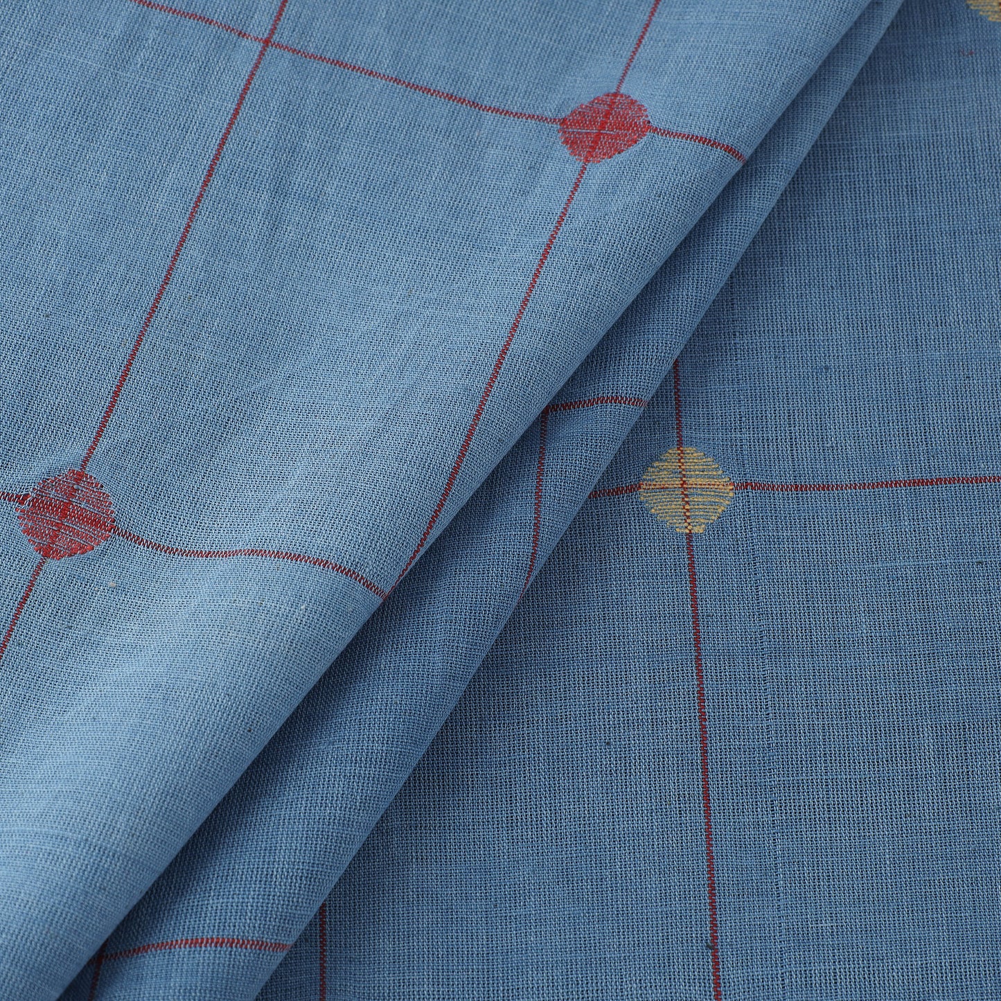 Blue - Handspun Handloom Natural Dyed Cotton Srikakulam Jamdani Fabric 32